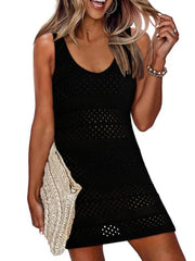 Crochet Knit Cover-Up Dress with Side Slit