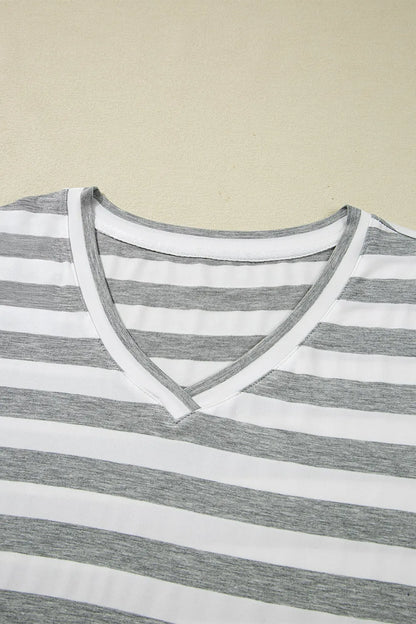 Casual Striped V-Neck Midi T-Shirt Dress