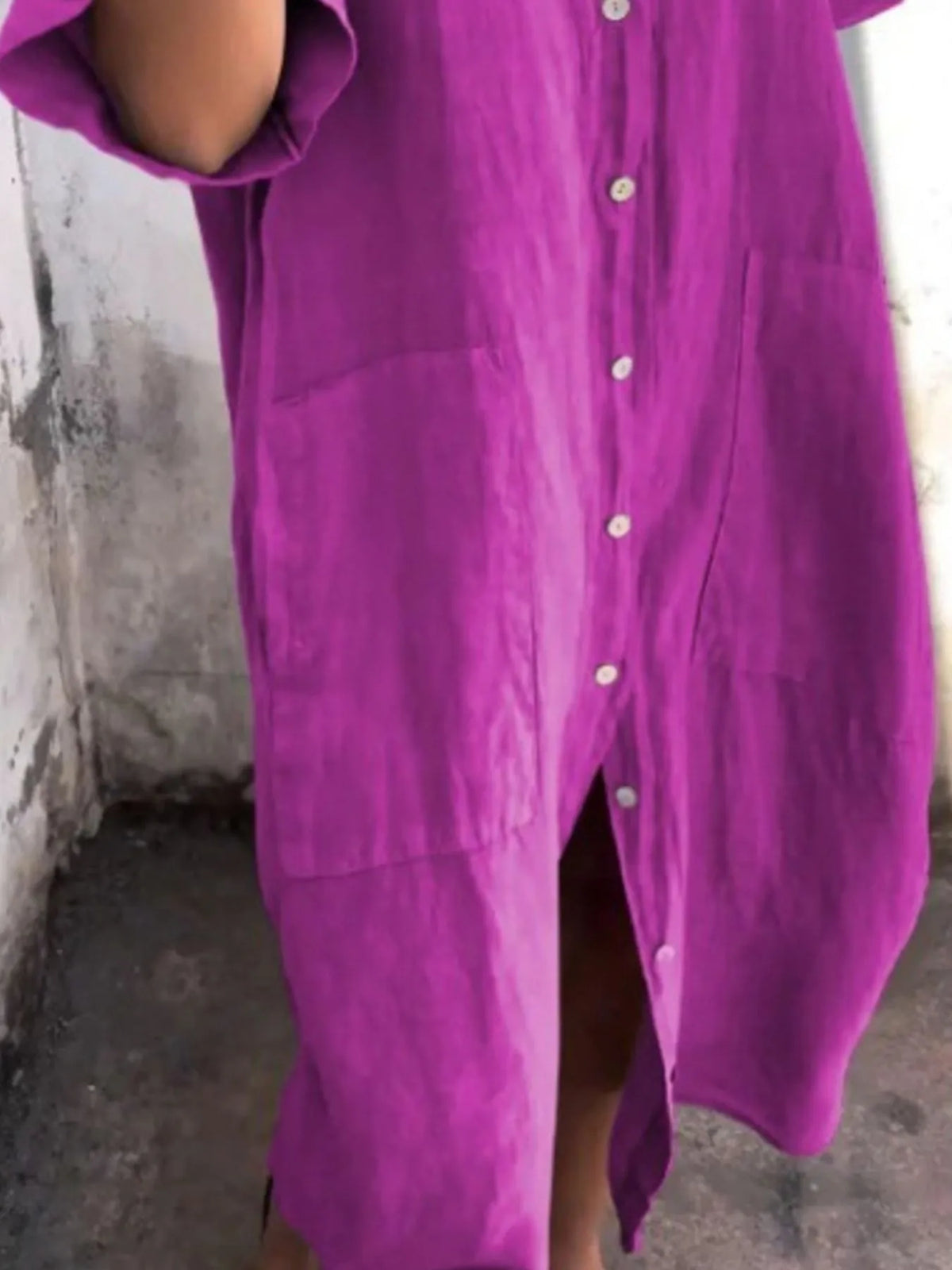 Full Size Casual Linen Button-Down Shirt Dress Plus Size