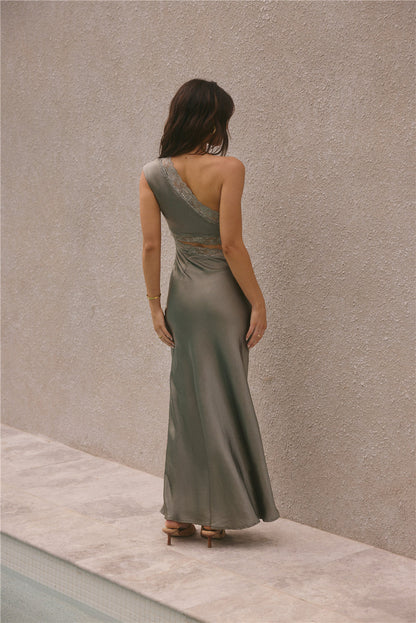 Limitless Love Satin Maxi Dress Khaki