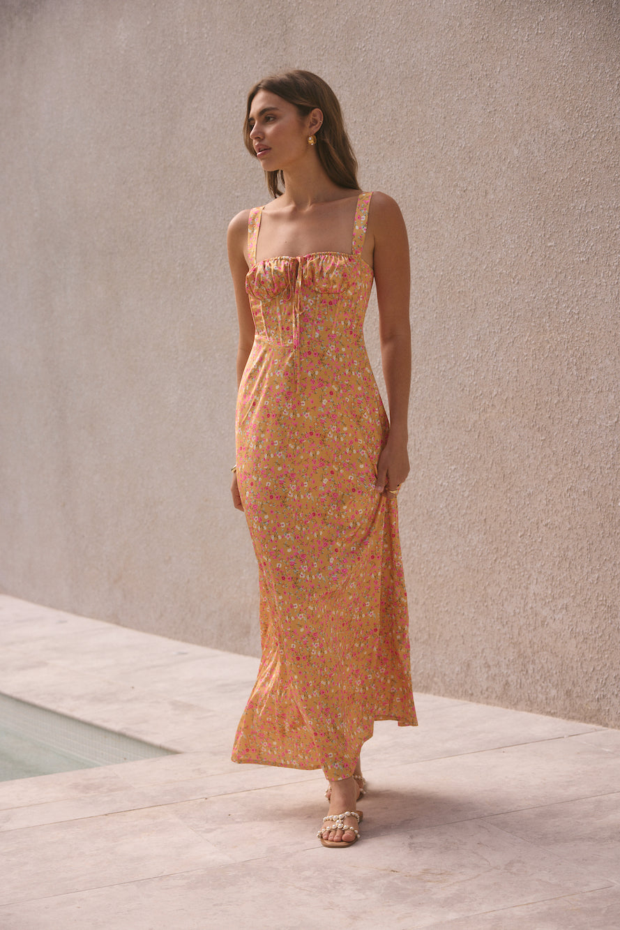 FORTUNATE ONE Florence Satin Maxi Dress Orange