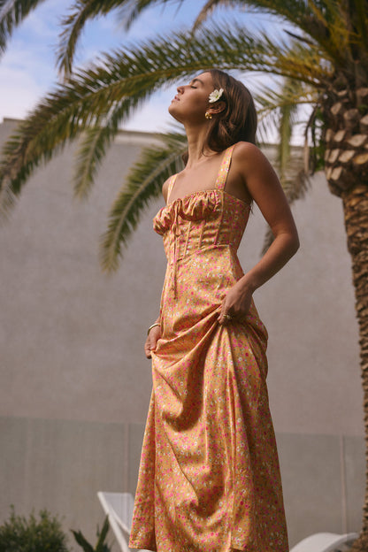FORTUNATE ONE Florence Satin Maxi Dress Orange