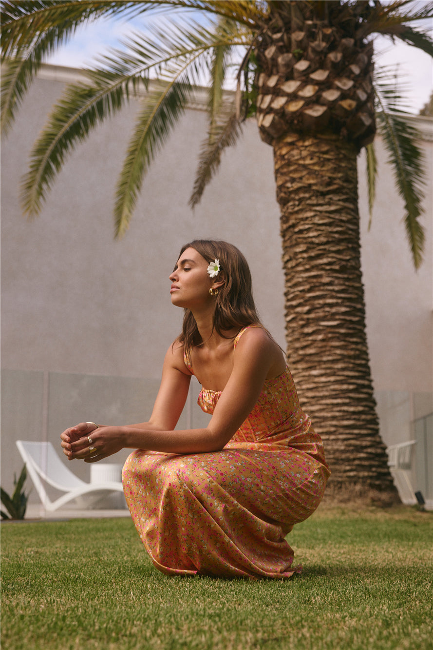 FORTUNATE ONE Florence Satin Maxi Dress Orange