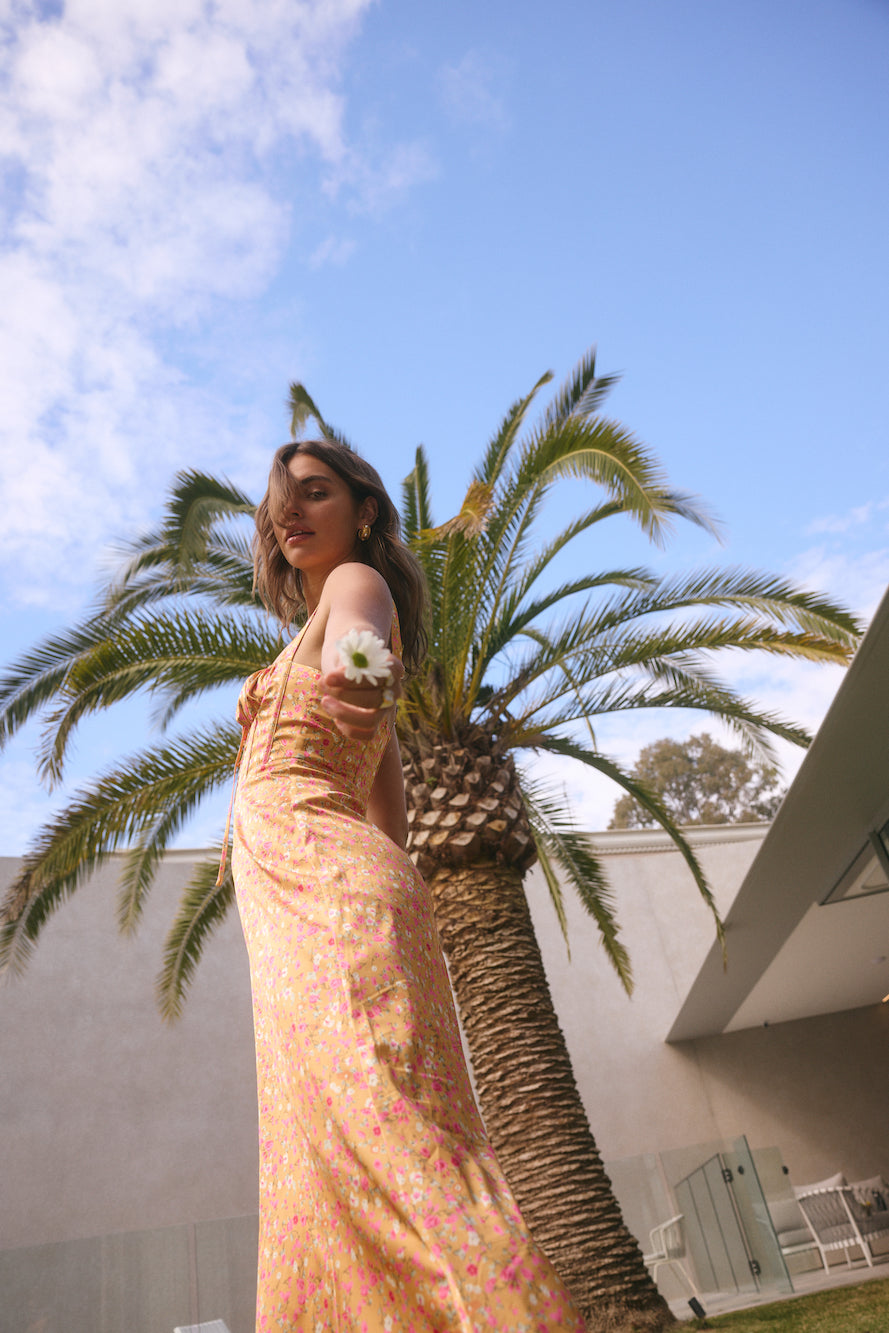 FORTUNATE ONE Florence Satin Maxi Dress Orange