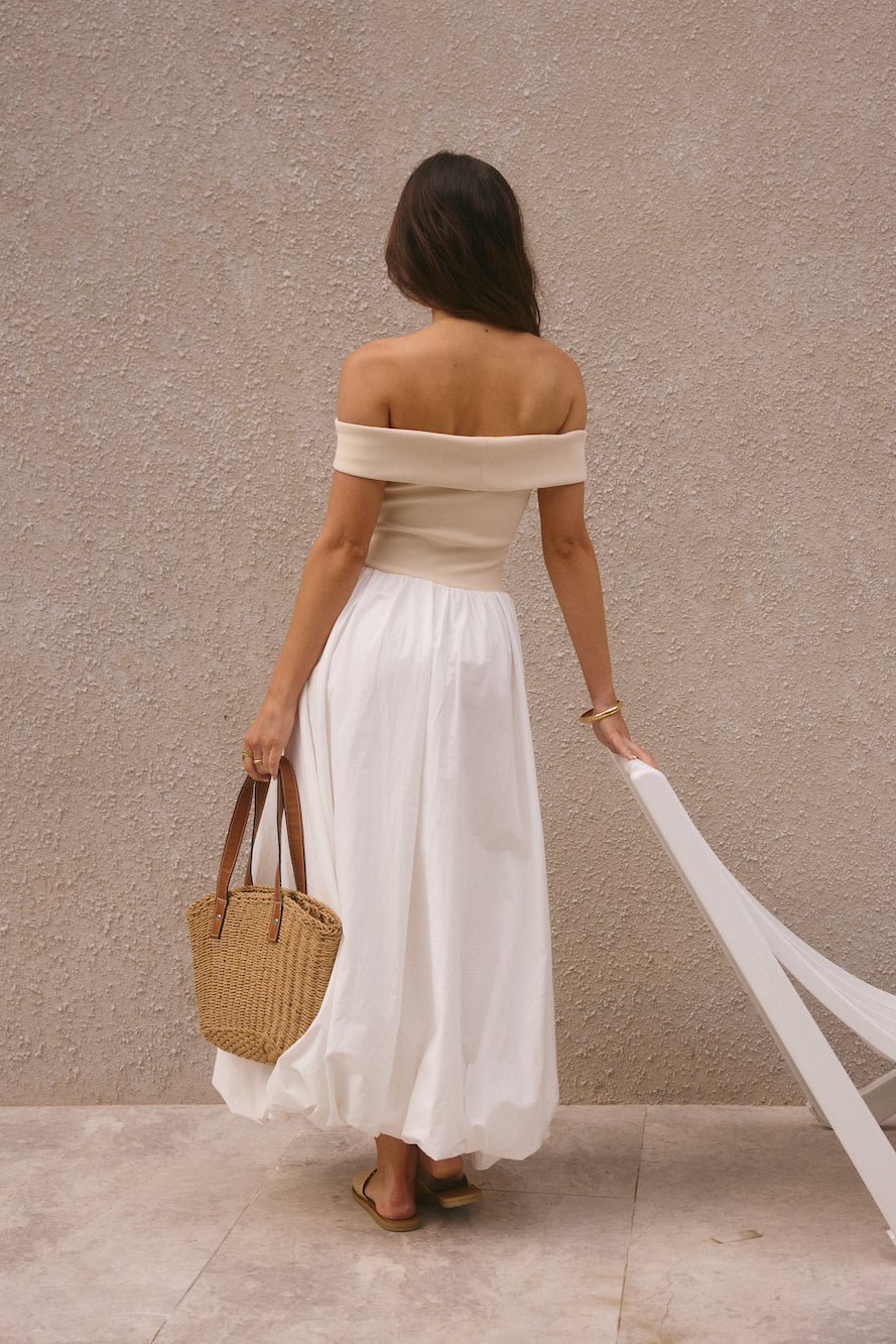 Sophisticated Nights Bubble Hem Maxi Dress White