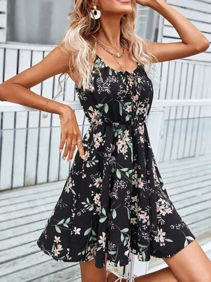 Floral Print Spaghetti Strap Summer Mini Dress