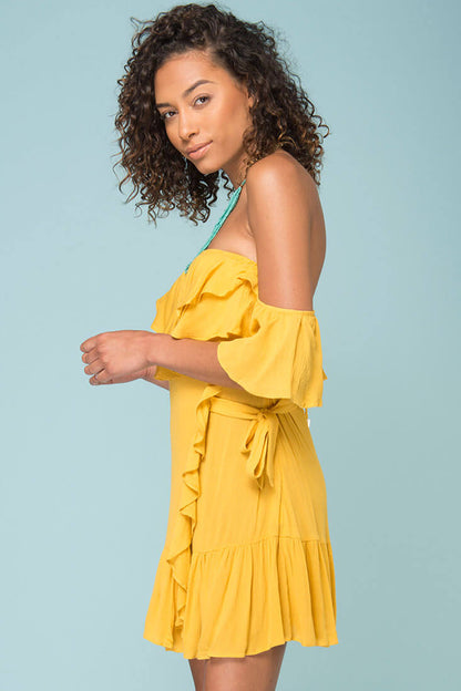 Audrina Ruffled Dress Yellow Mustard