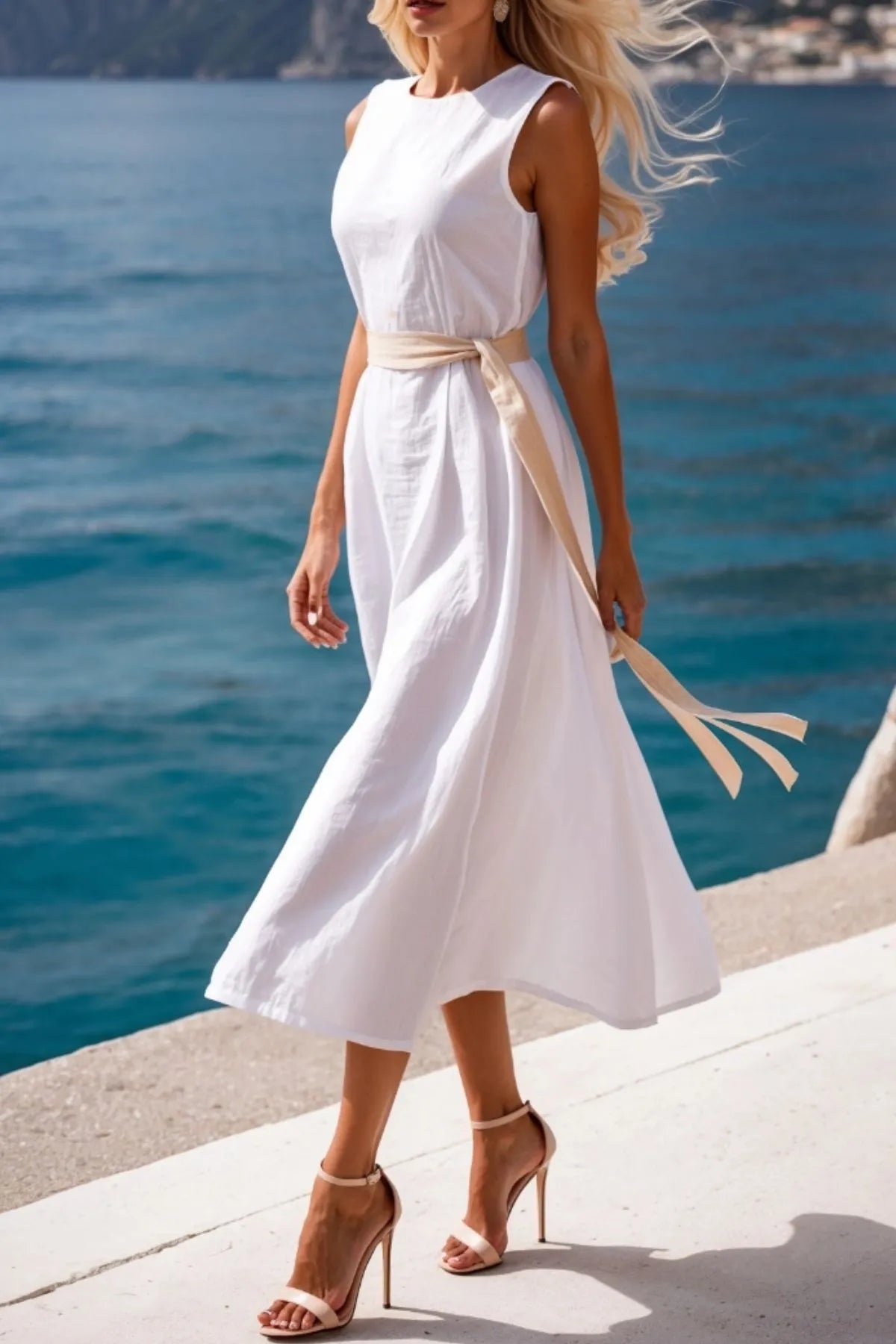 Round Neck Sleeveless Midi Dress