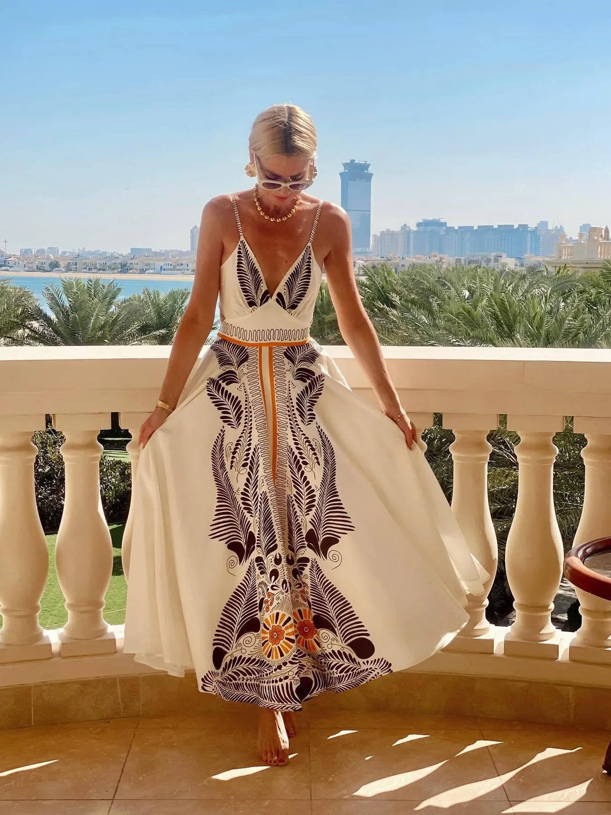 Printed V-Neck Cami Dress