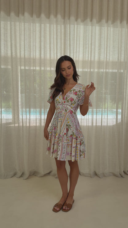 Kelsie Short Sleeve Mini Dress - Leah Print