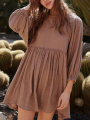 Relaxed Textured Babydoll Mini Dress with Back Keyhole Detail
