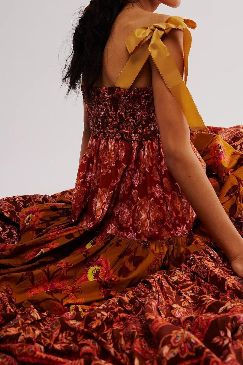 Floral Tiered Maxi Dress with Mixed Print Design