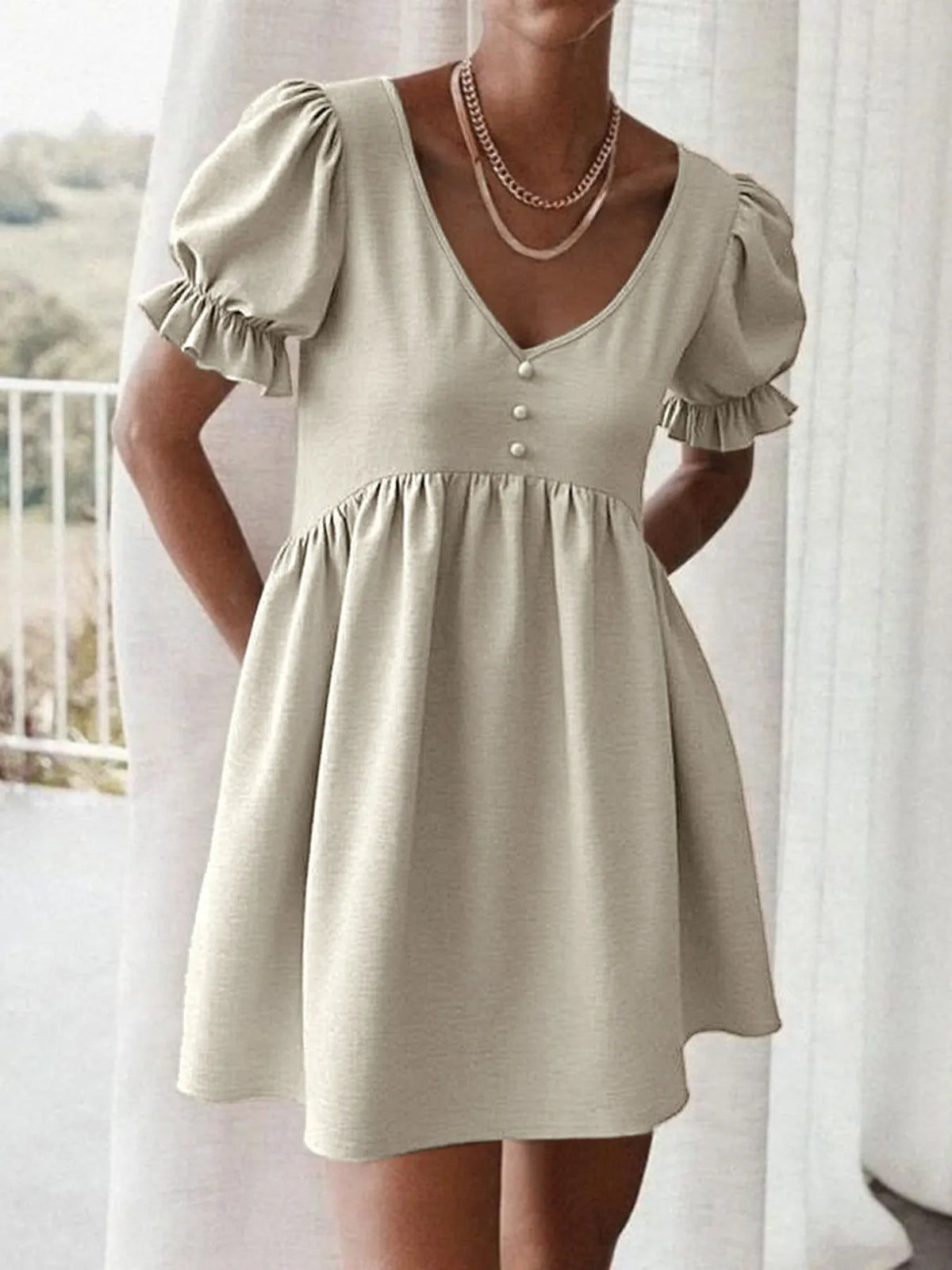 Puff Sleeve Babydoll Mini Dress