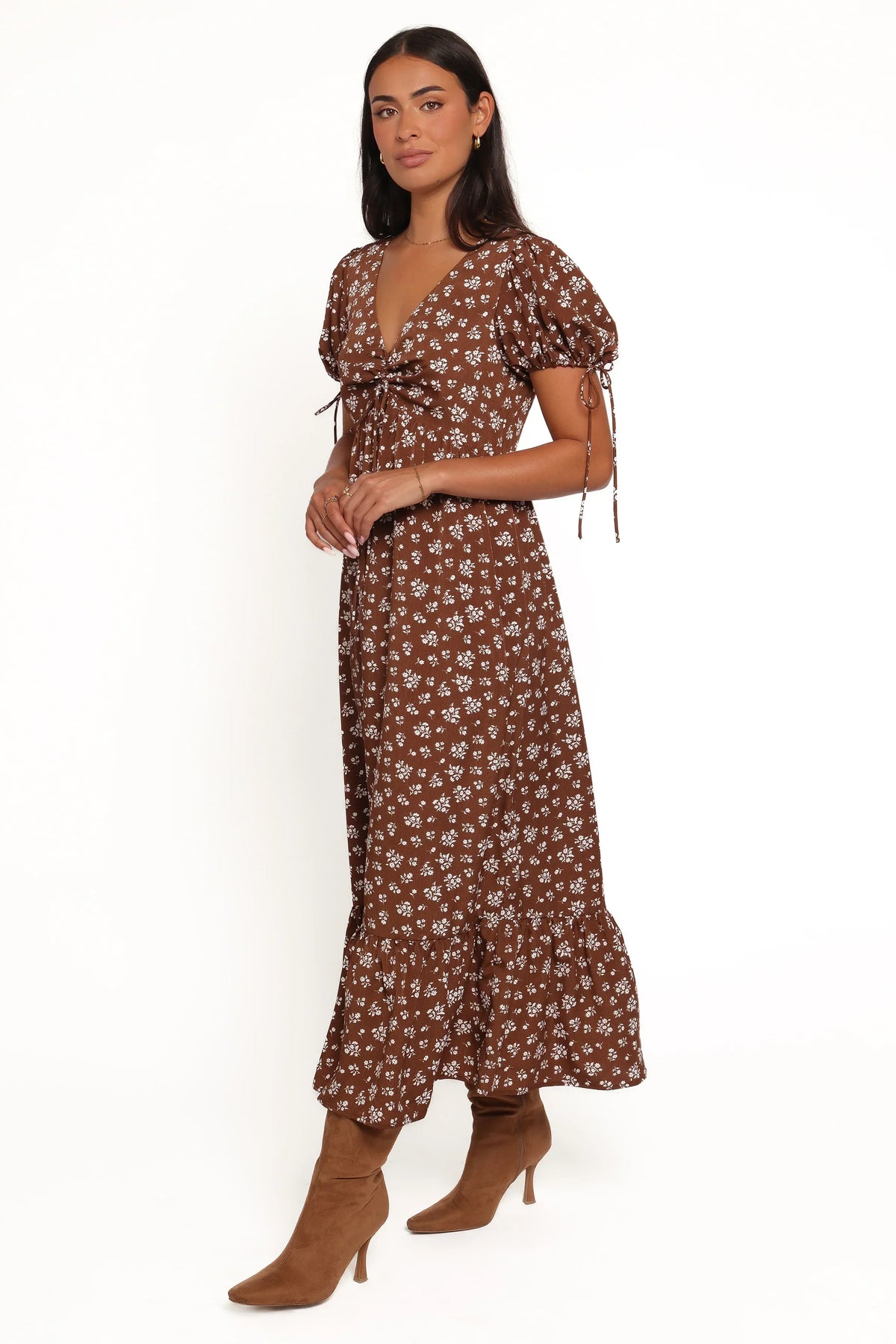 Zina Maxi Dress - Brown Ditsy Floral