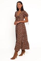 Zina Maxi Dress - Brown Ditsy Floral