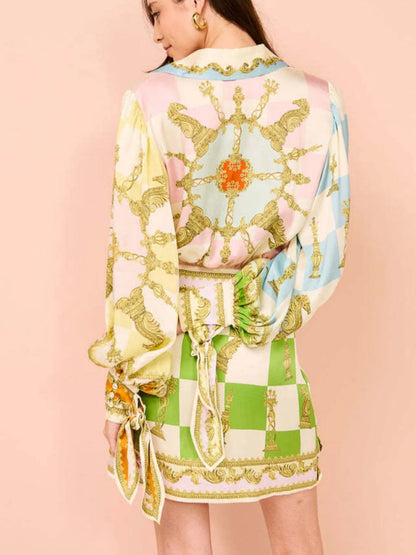 Printed Lantern Sleeve Shirt Dress