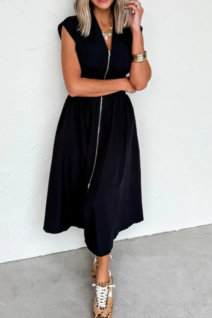 Sleeveless Zip-Front Maxi Dress