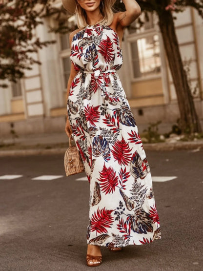 Tropical Floral Halter Neck Summer Dress