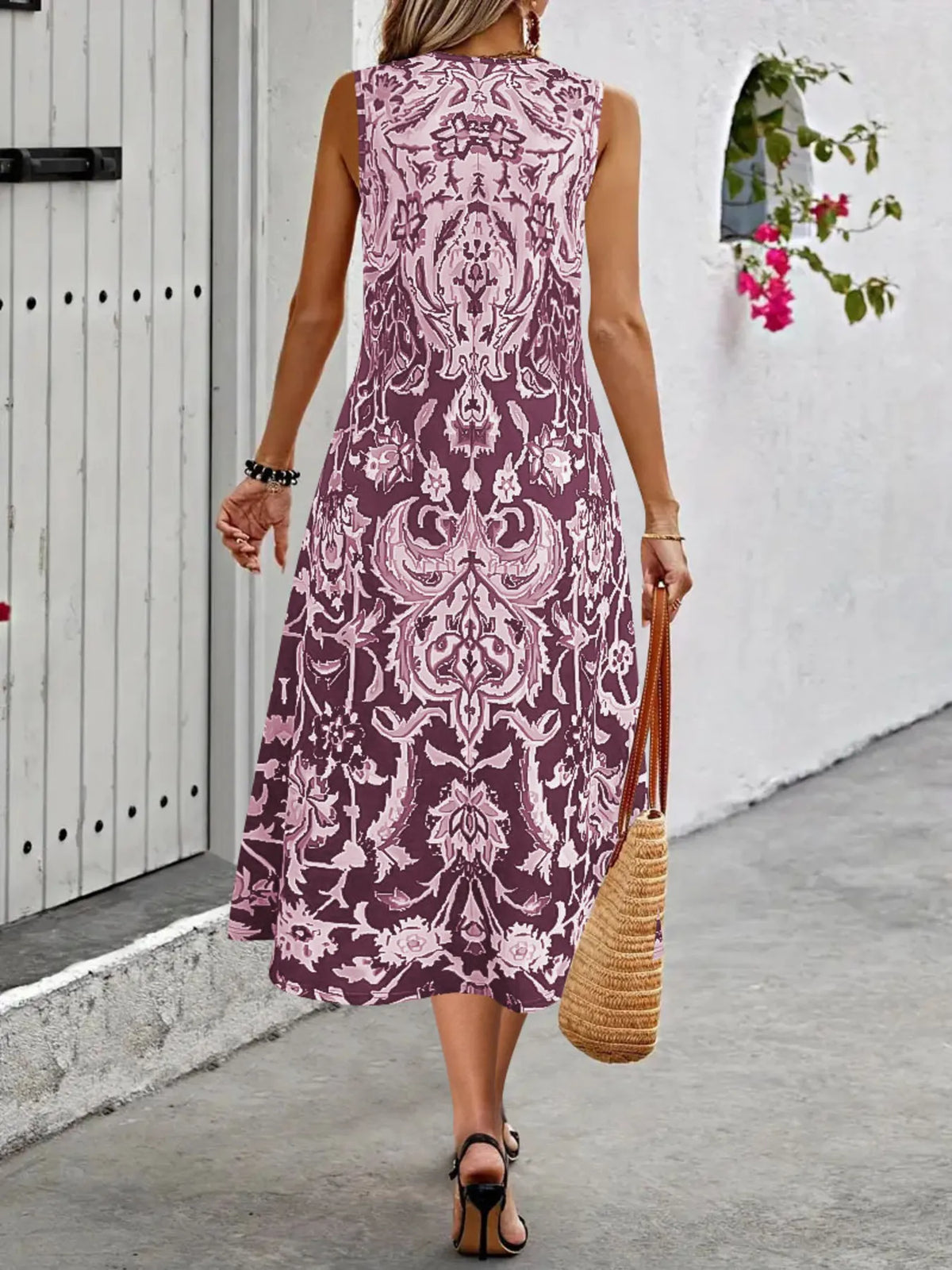 Printed Sleeveless Midi Dress