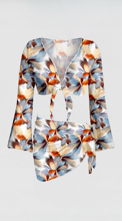 Solenya Floral Print Bikini Cover-Up Set - Blue Multi