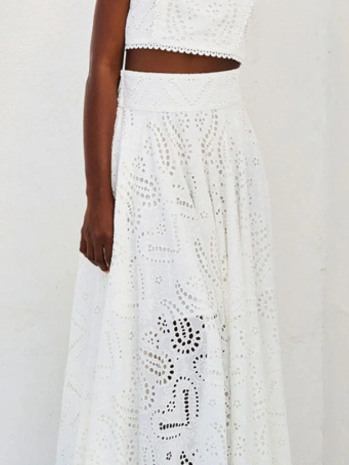 Eyelet Lace Top and Maxi Skirt Set