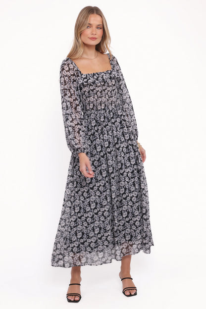 Faith Long Sleeve Maxi Dress - Black Floral