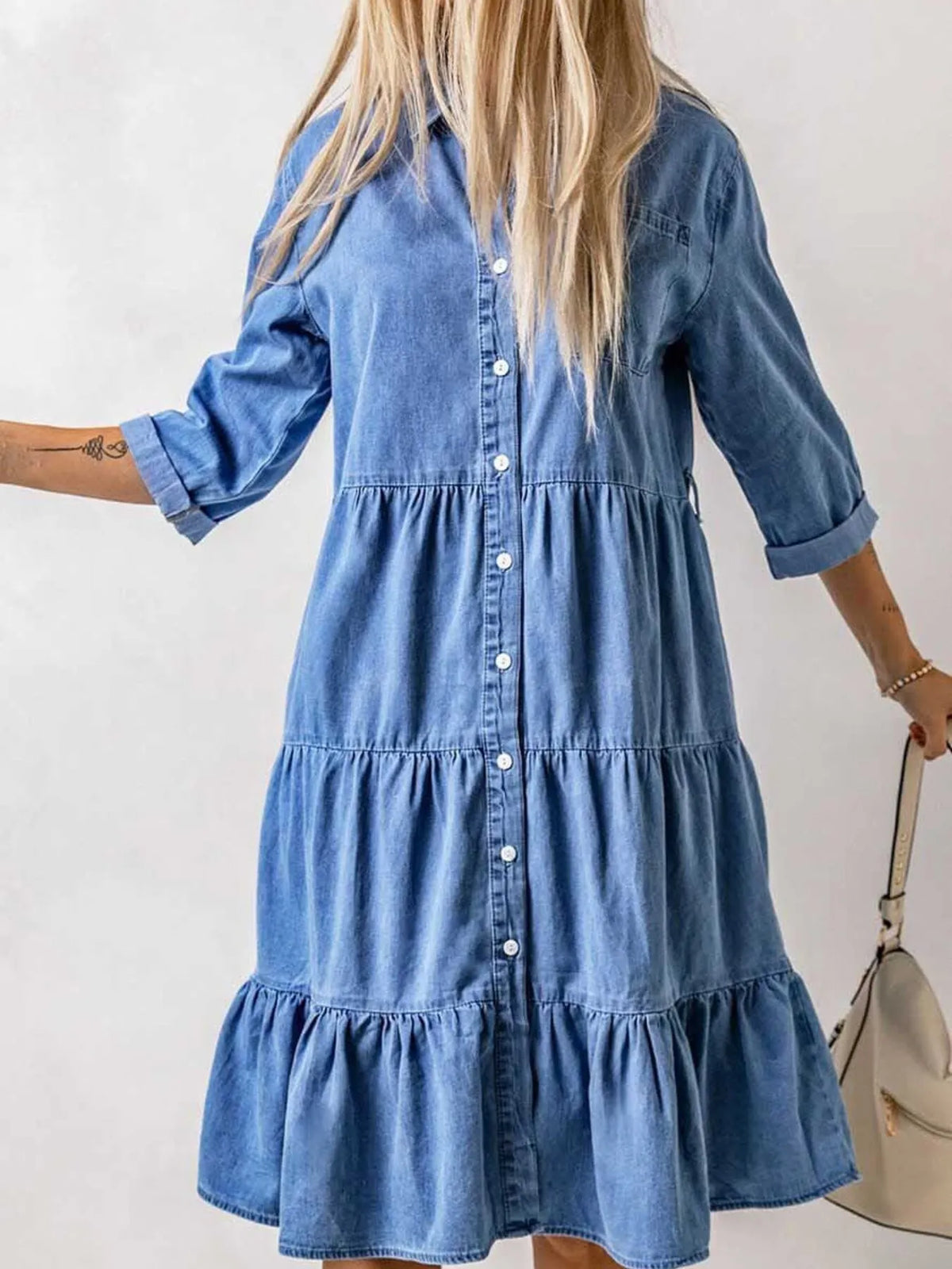 Full Size Ruffled Hem Button Up Denim Midi Dress Plus Size