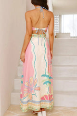 Printed Halter Neck Maxi Dress