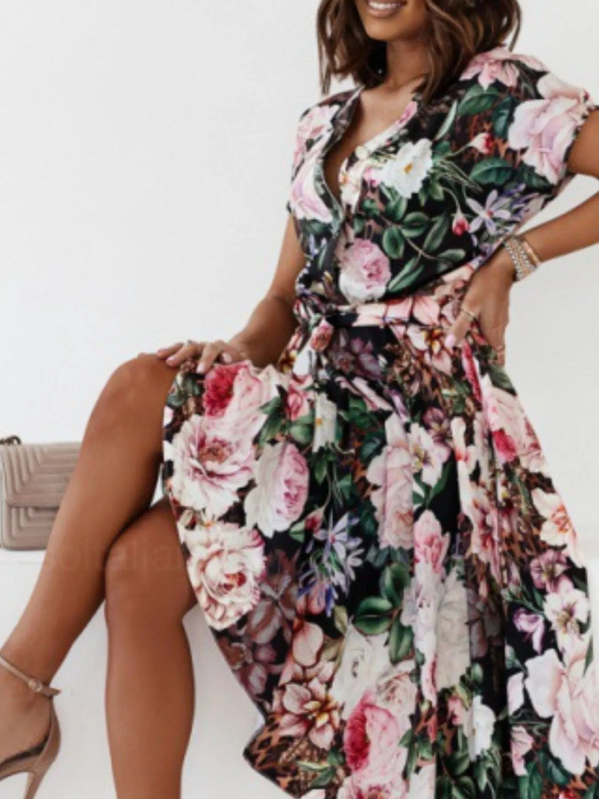 Floral Short Sleeve Midi Dress