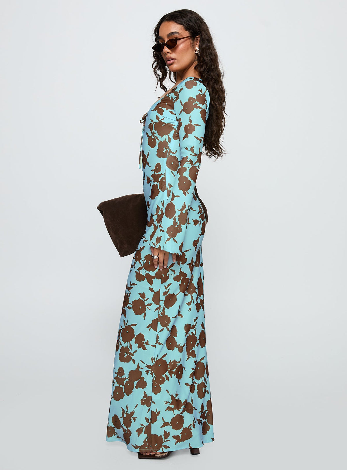 Elorie Long Sleeve Maxi Dress Blue / Brown
