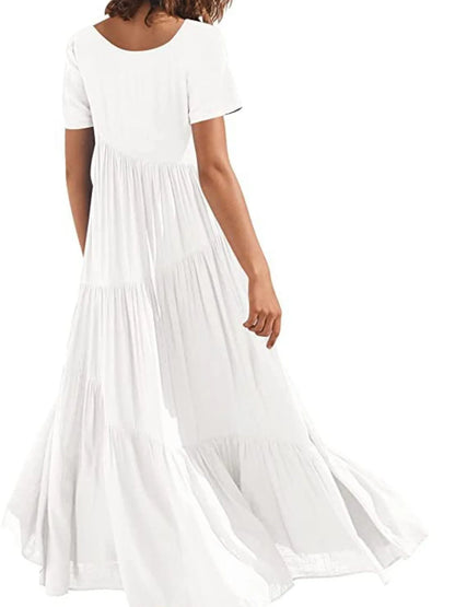 Round Neck Tiered Ruffle Maxi Dress