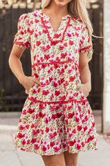 Floral Notched Short Sleeve Dress