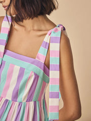 Striped Tiered Maxi Summer Dress with Bow Shoulder Ties