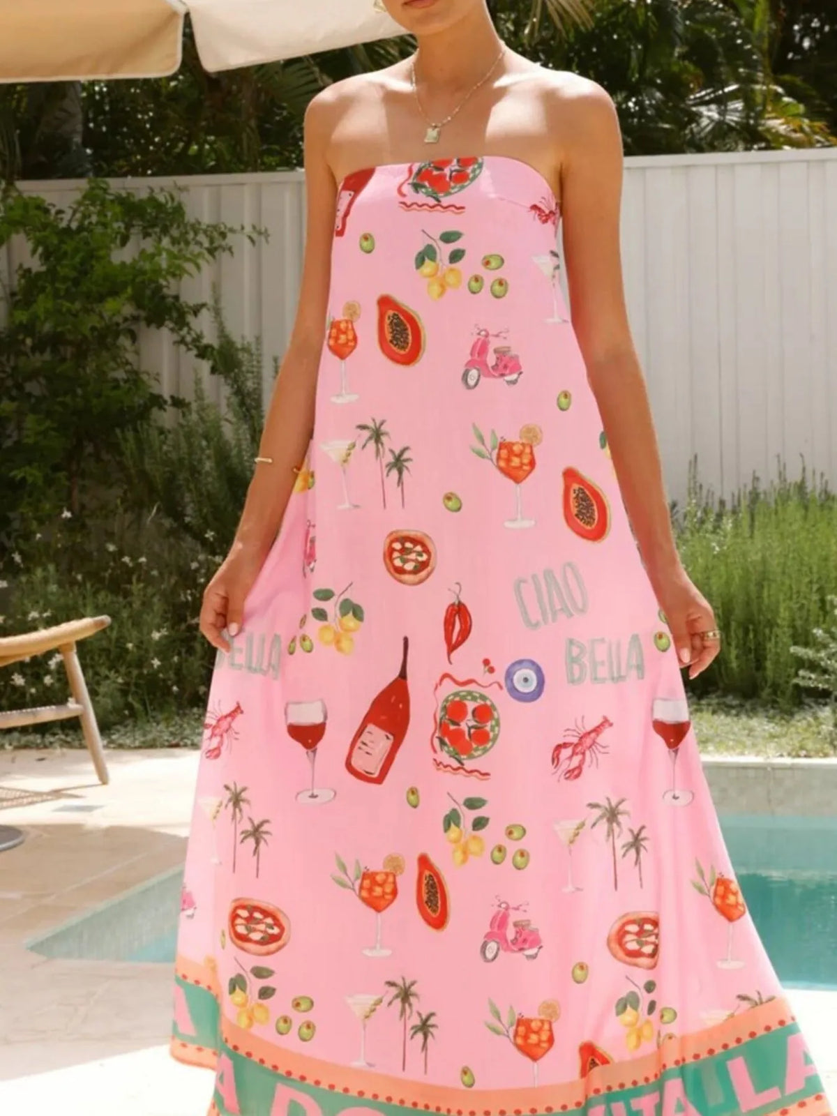 Printed Strapless Summer Maxi Dress