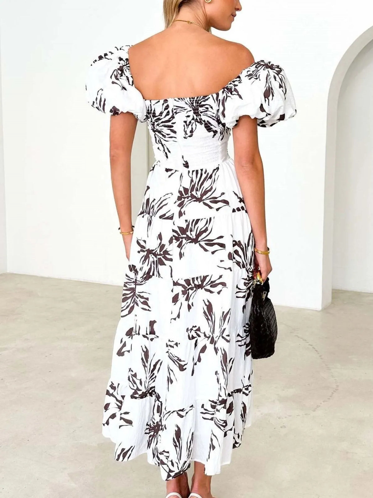 Off-Shoulder Floral Tiered Dress with Ruffle Details