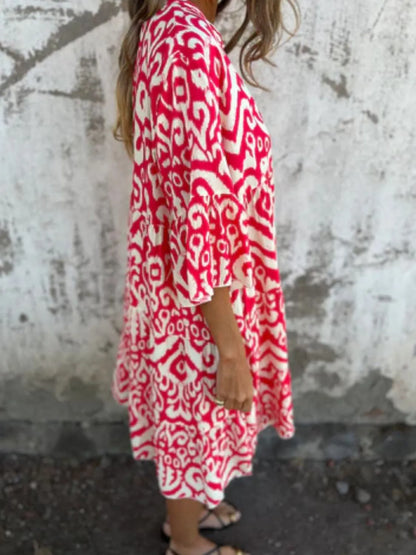 Full Size Printed Notched Half Sleeve Dress Plus Size