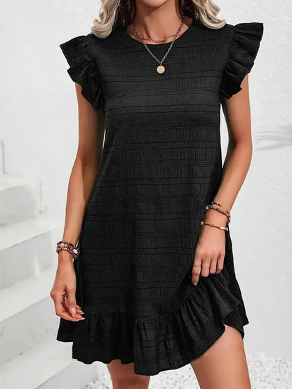 Plus Size Ruffle Hen Cap Sleeve Mini Dress