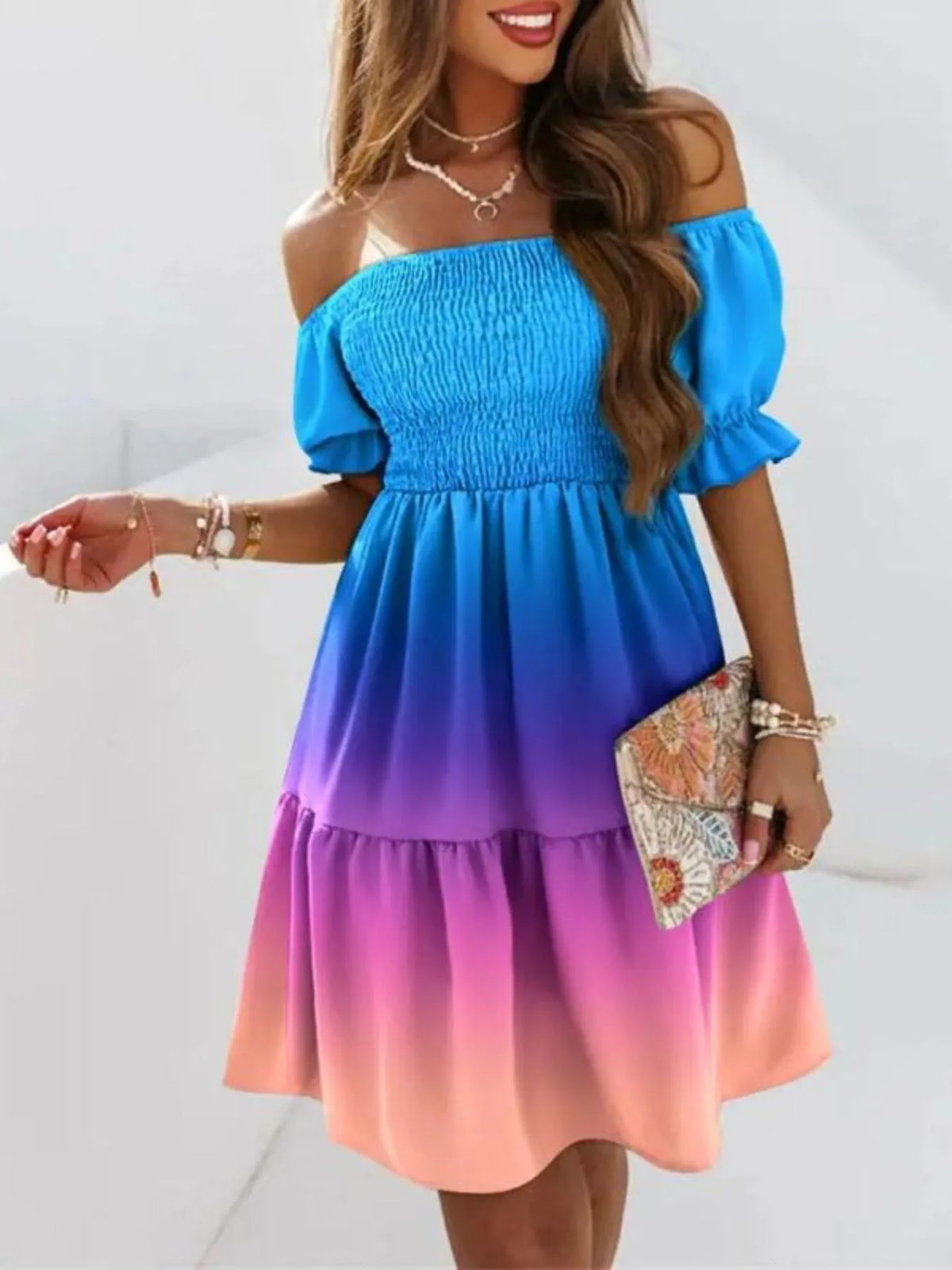 Off Shoulder Smocked Summer Dress