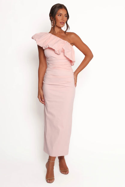 Eliya One Shoulder Frill Maxi Dress - Ballet Pink