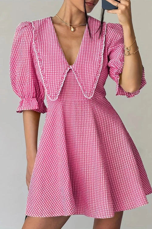 Gingham Puff Sleeve Mini Dress
