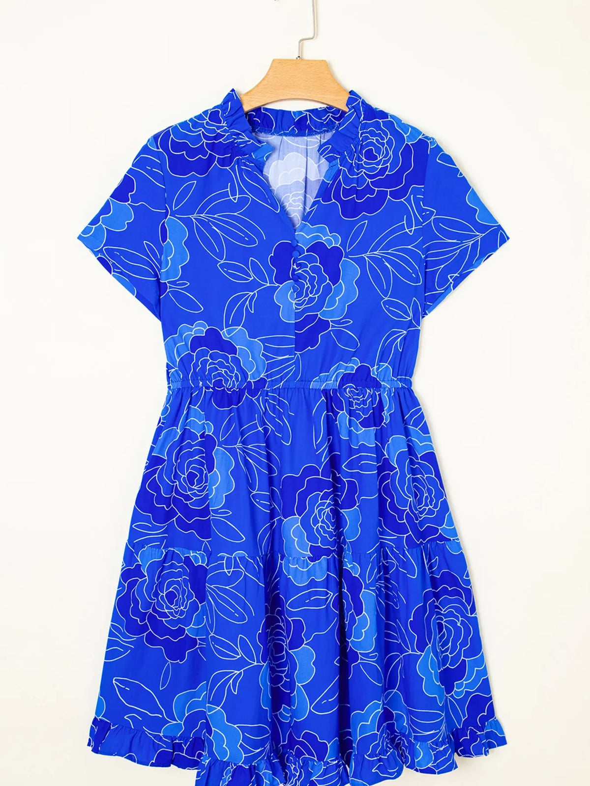 Ruffled Hem Short Sleeve Flowy Mini Dress