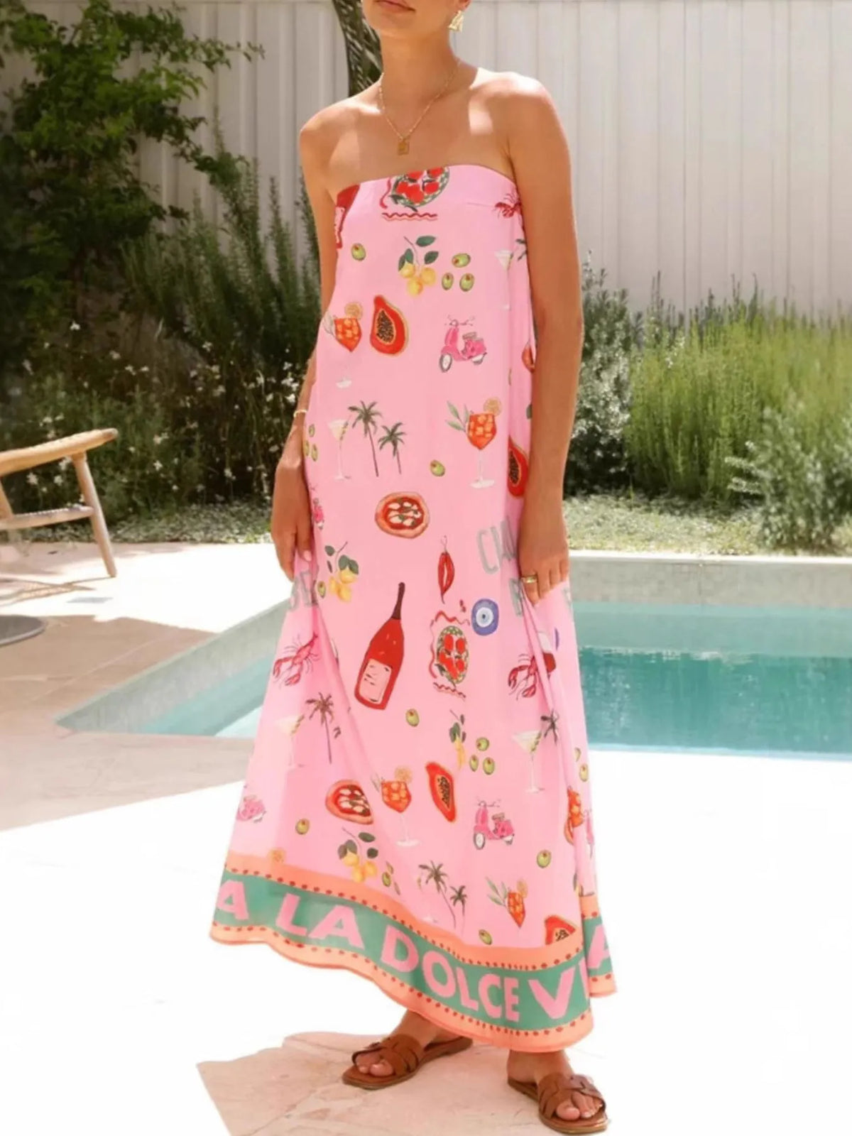 Printed Strapless Summer Maxi Dress