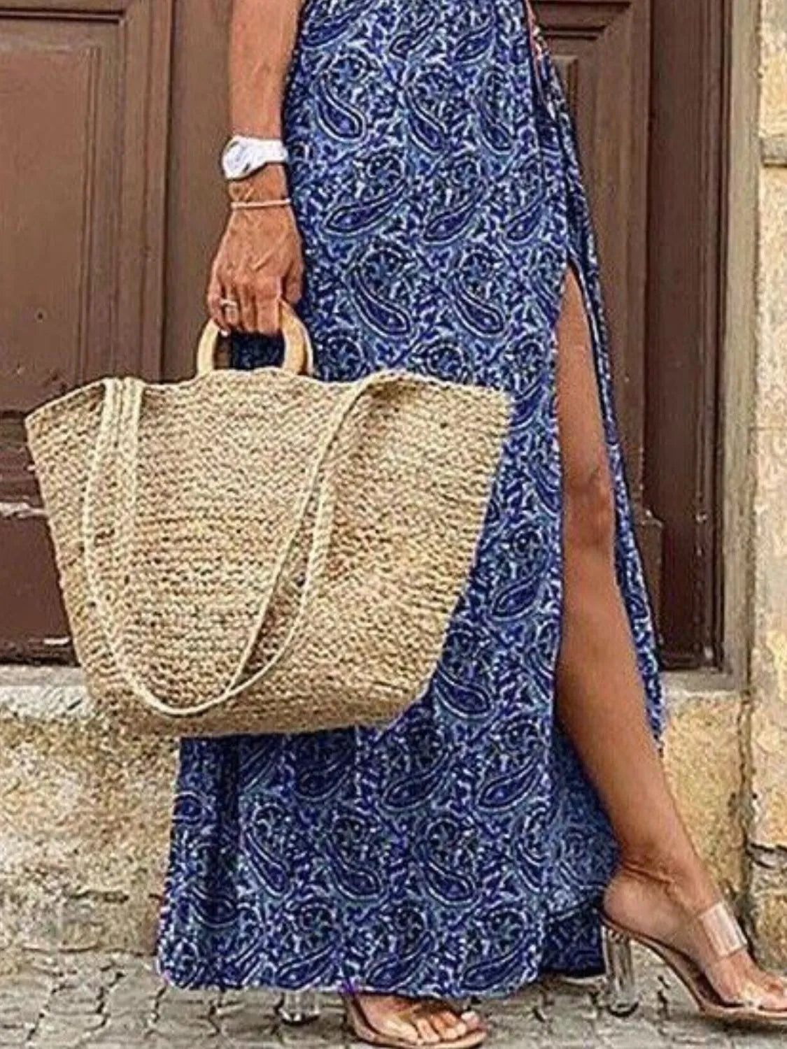 Full Size Printed V-Neck Short Sleeve Maxi Dress Plus Size