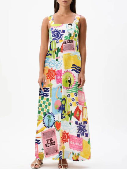 Printed Square Neck Maxi Cami Dress