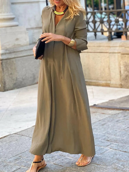 Full Size Solid Color Maxi Shirt Dress Plus Size