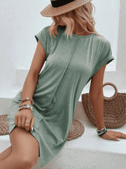 Exposed Seam Short Sleeve Mini Tee Dress