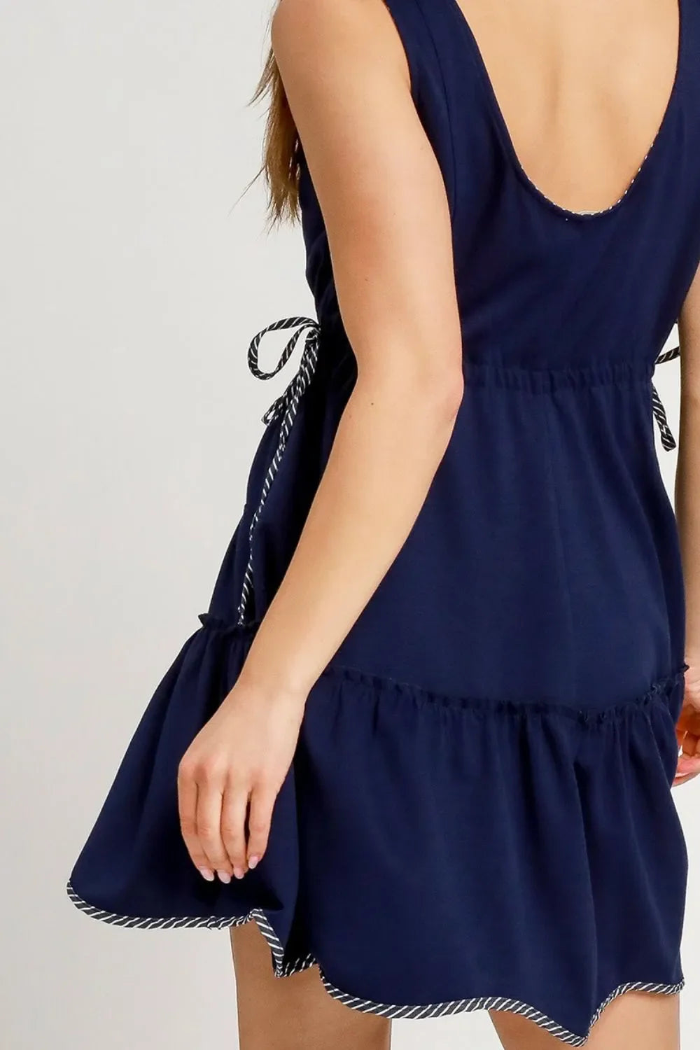 Umgee Frill Drawstring Waist Round Neck Mini Tank Dress