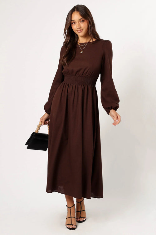 Roman Long Sleeve Maxi Dress - Brown