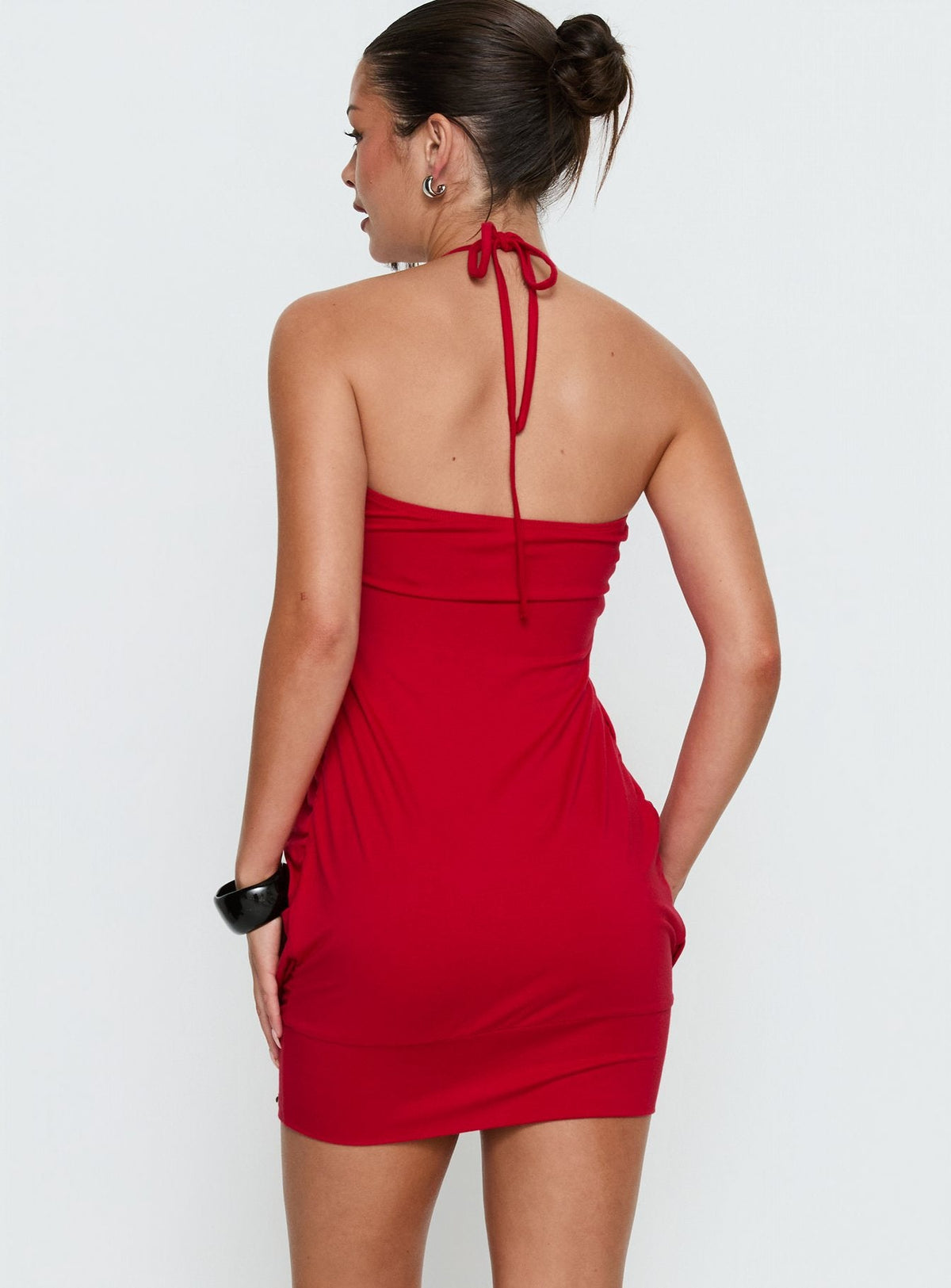 Jordonna Gathered Halter Mini Dress Red
