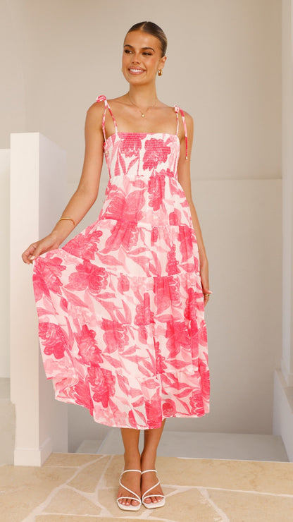Gwynne Maxi Dress - Pink Print